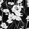 Camellia flower. Vector illustration. Seamless pattern. Perfumery and cosmetic plants. Wallpaper.